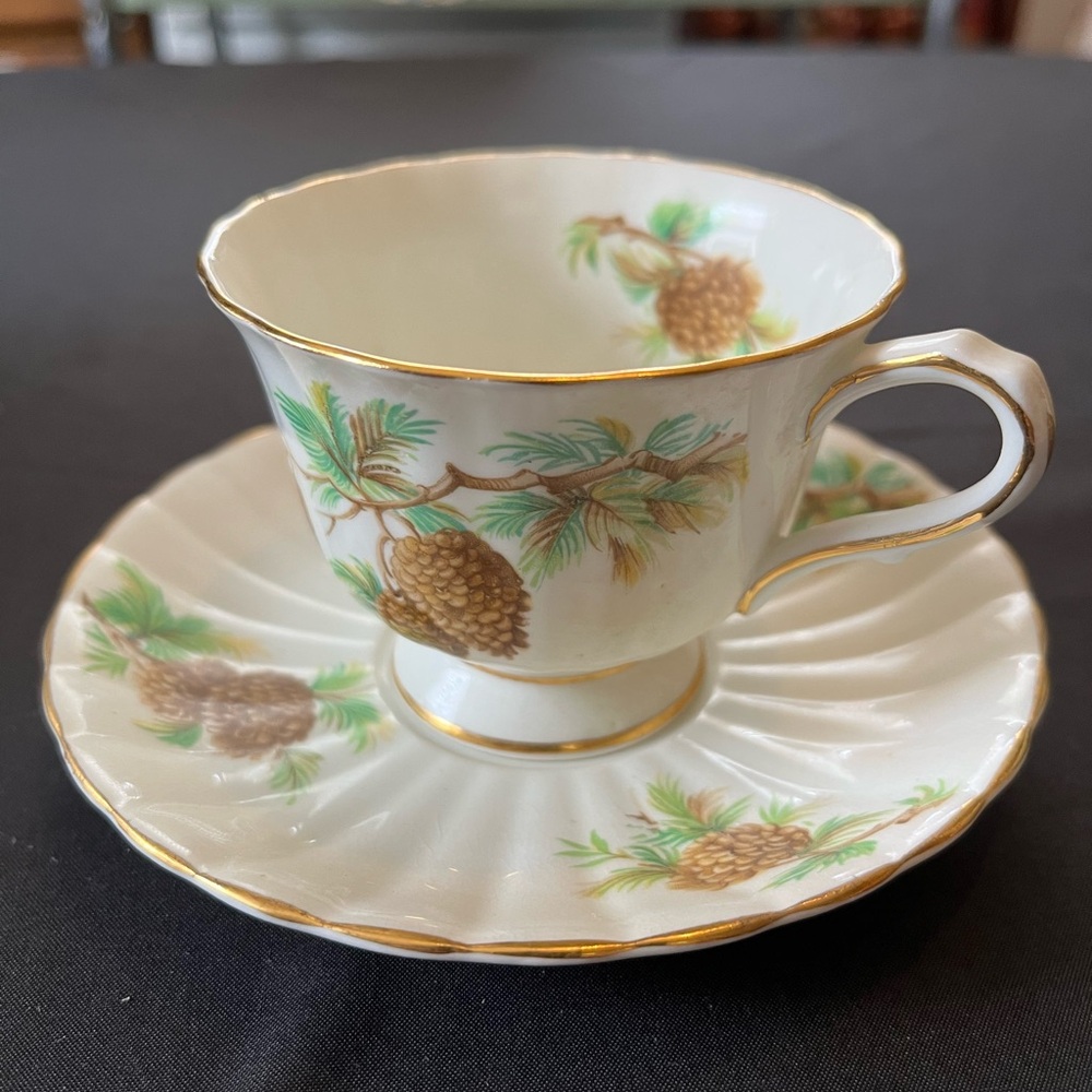 Elegant Pinecone Teacup and Saucer Set
